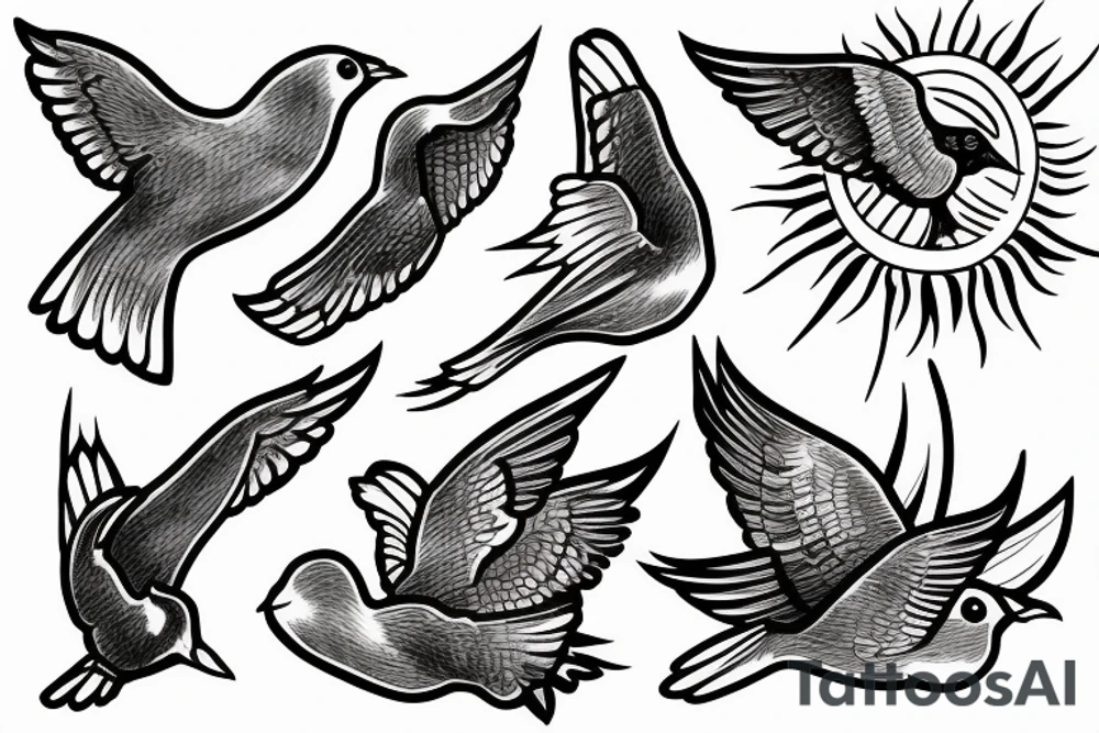 Pigeon with sun rays tattoo idea
