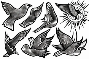 Pigeon with sun rays tattoo idea