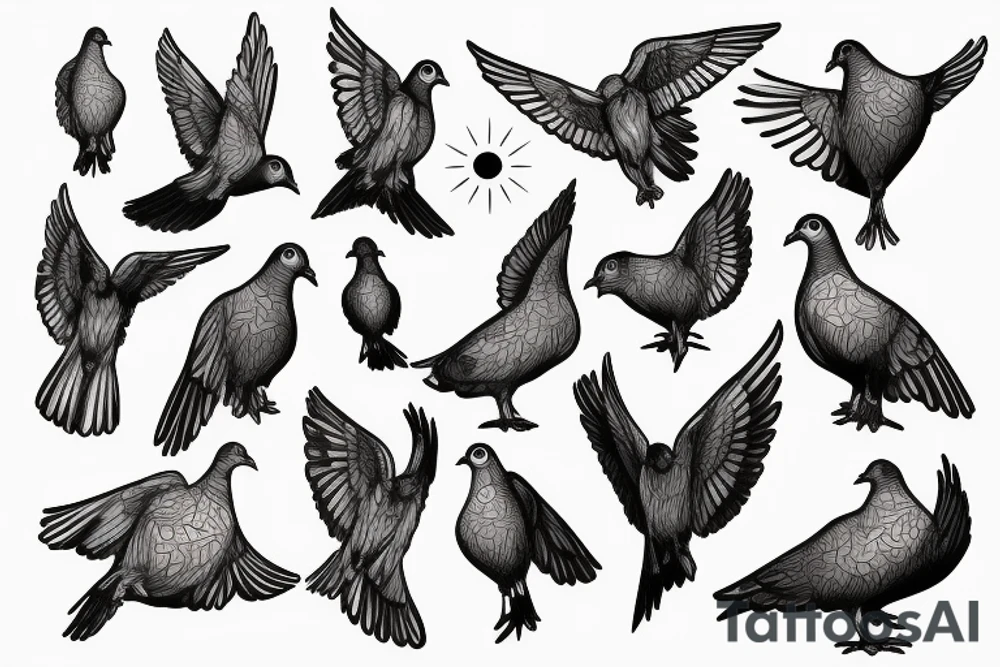Pigeon with sun rays tattoo idea