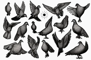 Pigeon with sun rays tattoo idea