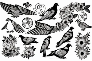 Pigeon with sun rays tattoo idea