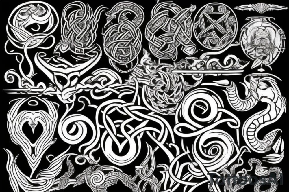 viking,greek,mythology,geometric,jormungandr,eye,heart,hand,tree, tattoo idea