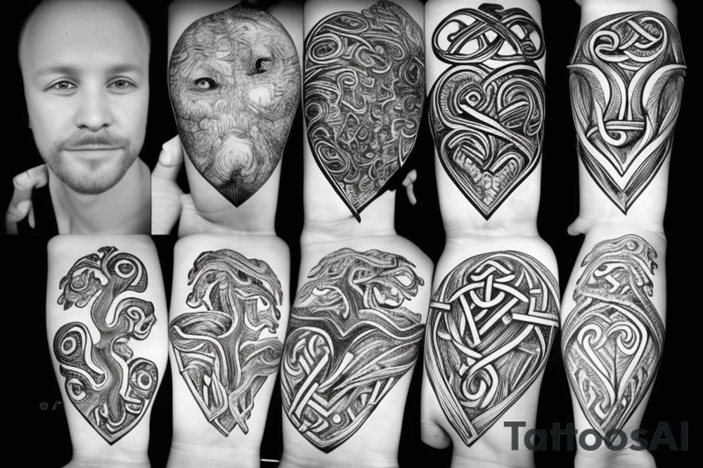 viking,greek,mythology,geometric,jormungandr,eye,heart,hand,tree, tattoo idea