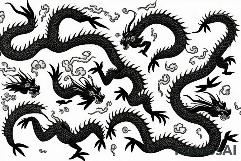 gzhel, chineese ceramic amd asian dragons tattoo idea