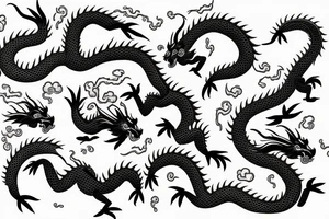 gzhel, chineese ceramic amd asian dragons tattoo idea