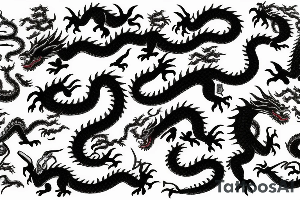 gzhel, chineese ceramic amd asian dragons tattoo idea