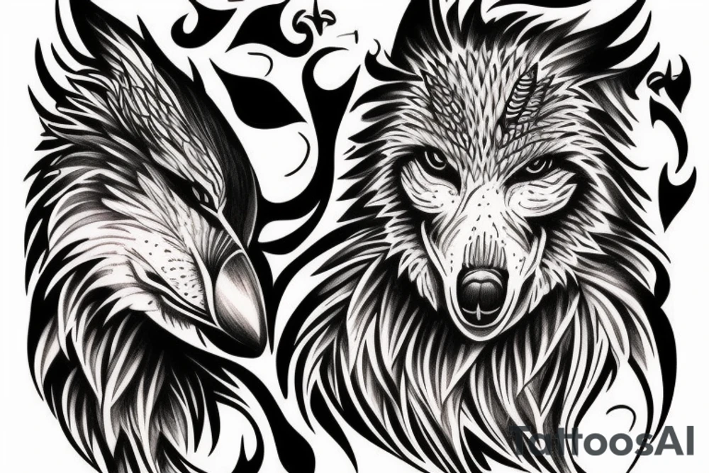 Crow wolf tattoo idea