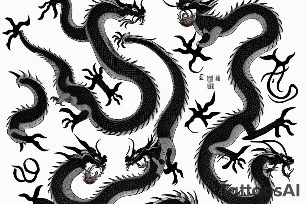gzhel, chineese ceramic amd asian dragons tattoo idea