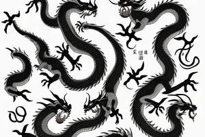 gzhel, chineese ceramic amd asian dragons tattoo idea