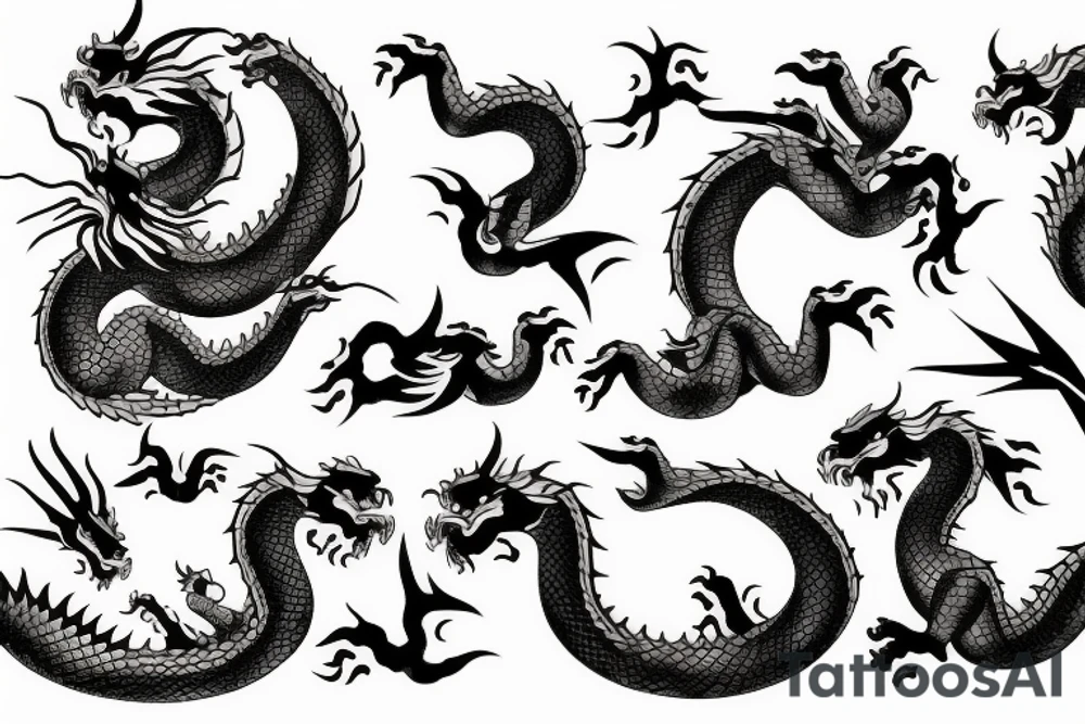 gzhel, chineese ceramic amd asian dragons tattoo idea