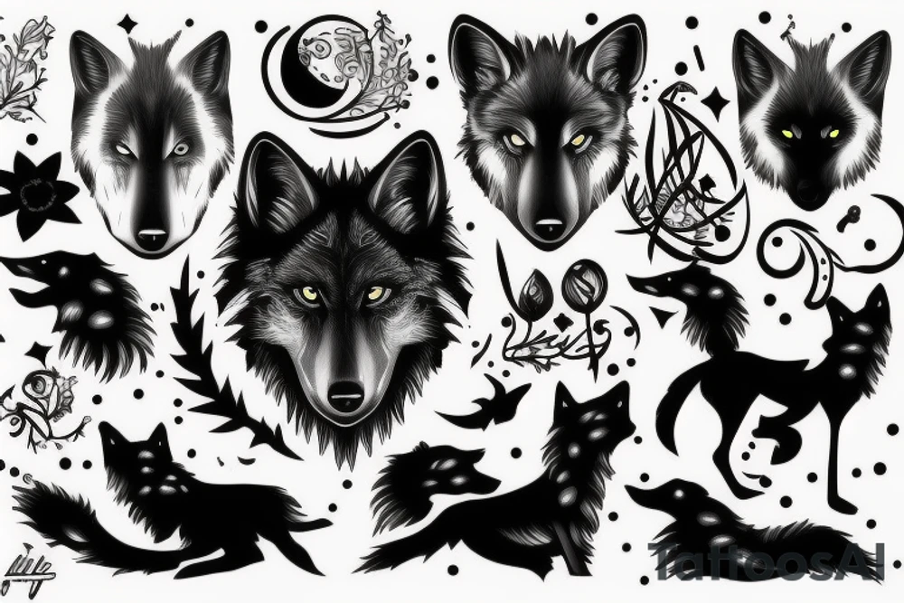 Black wolf tattoo idea