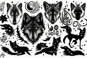 Black wolf tattoo idea
