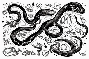 snake in space holding blueprints tattoo idea