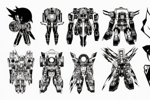 simple anime mecha in space shape tattoo idea