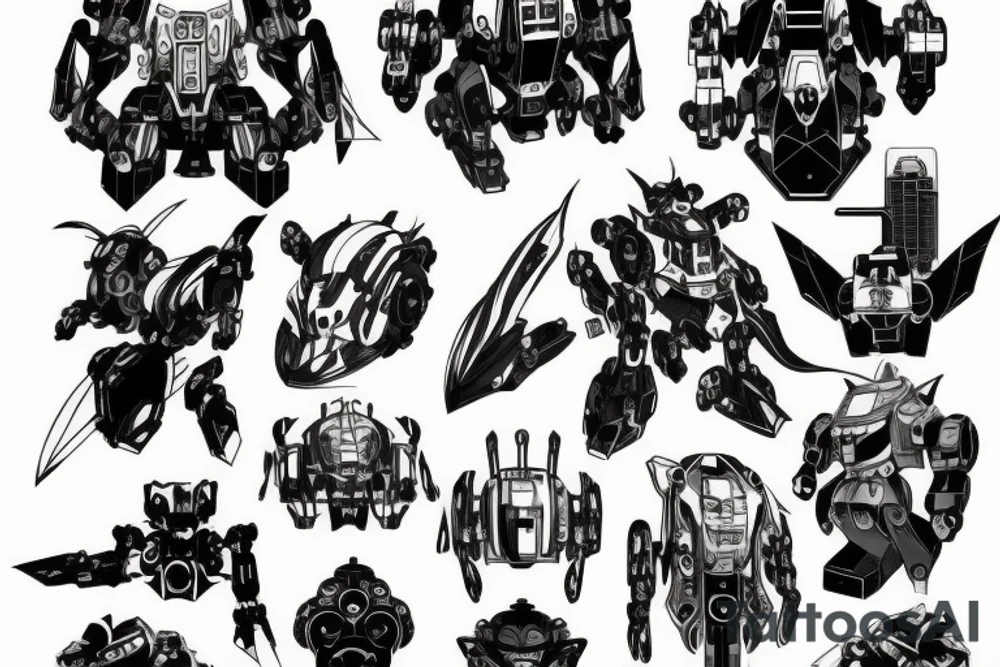 simple anime mecha in space shape tattoo idea