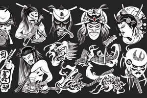 samurai with guitar and demonic tattoo idea