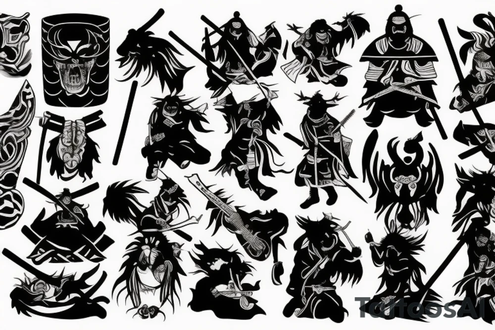 samurai with guitar and demonic tattoo idea