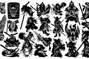 samurai with guitar and demonic tattoo idea