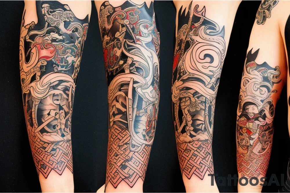 samurai with guitar and demonic tattoo idea