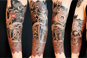 samurai with guitar and demonic tattoo idea
