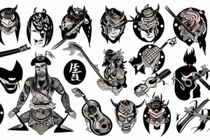 samurai with guitar and demonic tattoo idea