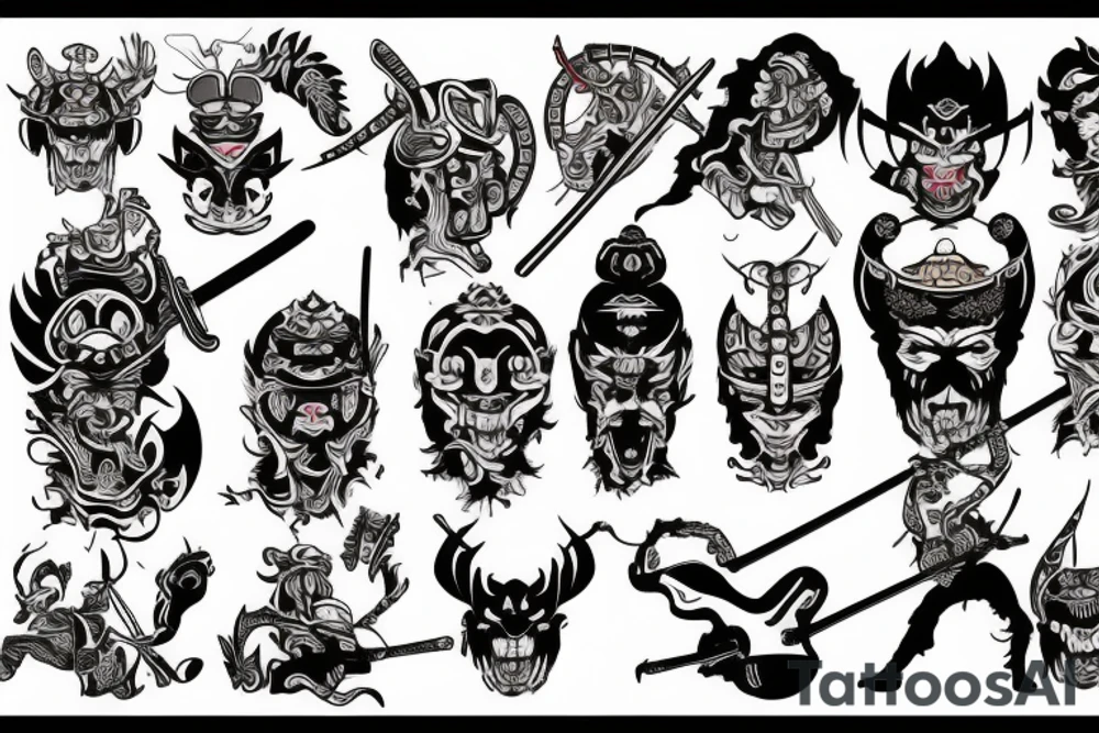 samurai with guitar and demonic tattoo idea