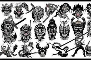 samurai with guitar and demonic tattoo idea