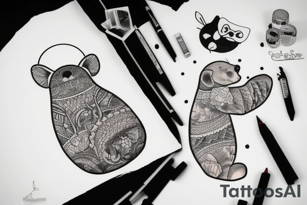 Tatouage d'un ours tenant une flèche dans sa patte tattoo idea