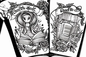 Sheet ghost reading a book and drinking coffee with a book tattoo idea
