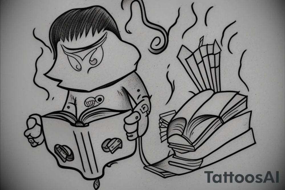 Cartoon Sheet ghost reading a book and drinking coffee with a book tattoo idea