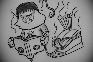 Cartoon Sheet ghost reading a book and drinking coffee with a book tattoo idea