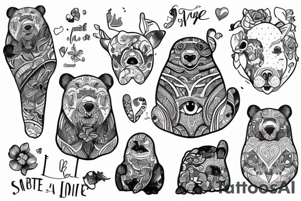 Tatouage en one line d'un ours tenant une flèche dans sa patte tattoo idea