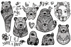 Tatouage en one line d'un ours tenant une flèche dans sa patte tattoo idea