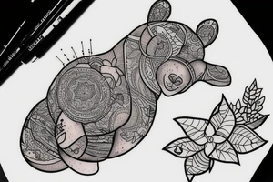 Tatouage en one line d'un ours tenant une flèche dans sa patte tattoo idea