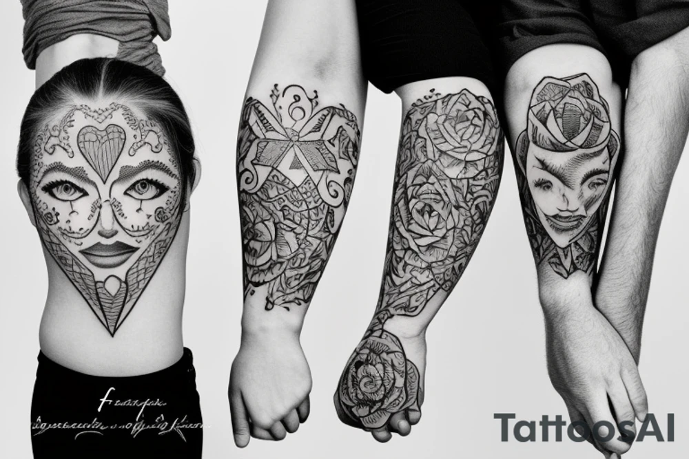 A family of three , father , mother and their daughter tattoo idea