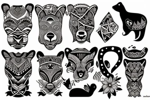 Tatouage en one line d'un ours tenant une flèche dans sa patte tattoo idea