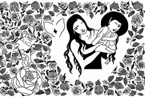 The father holds the daughter and the mother looks at them tattoo idea