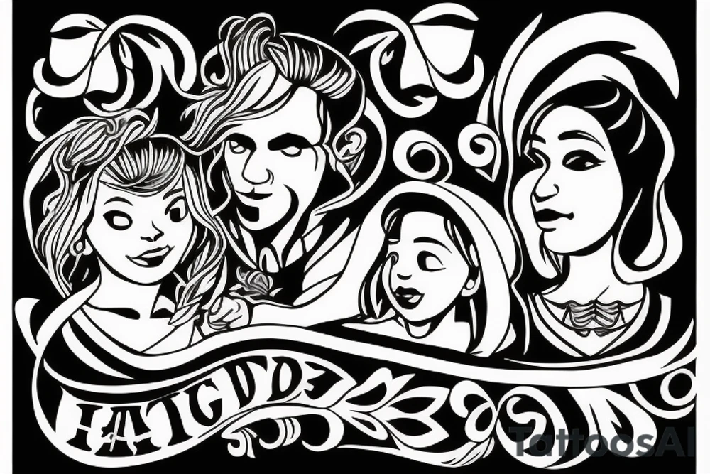 The father holds the daughter and the mother looks at them tattoo idea