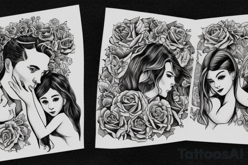 The father holds the daughter and the mother looks at them tattoo idea