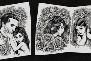 The father holds the daughter and the mother looks at them tattoo idea