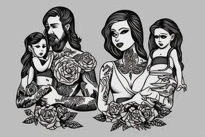 The father holds the daughter and the mother looks at them tattoo idea