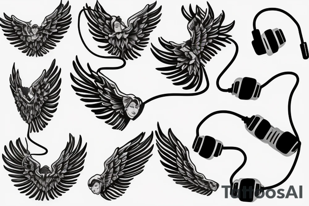 Hart with wings and earphones tattoo idea