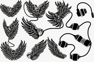 Hart with wings and earphones tattoo idea