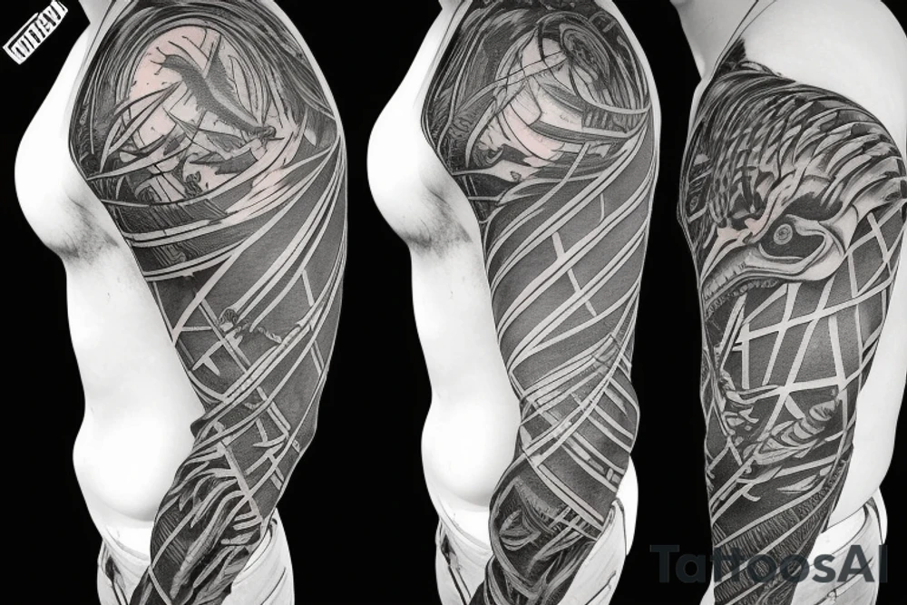 Dinosaur skeleton sleeve tattoo idea