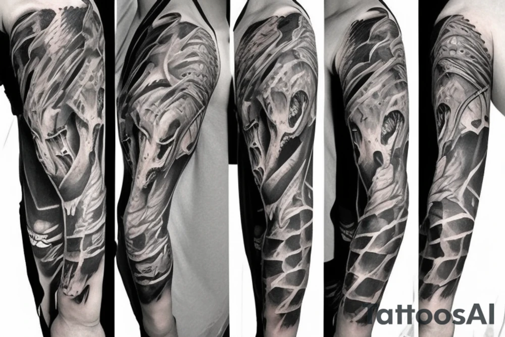 Dinosaur skeleton sleeve tattoo idea