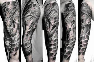 Dinosaur skeleton sleeve tattoo idea