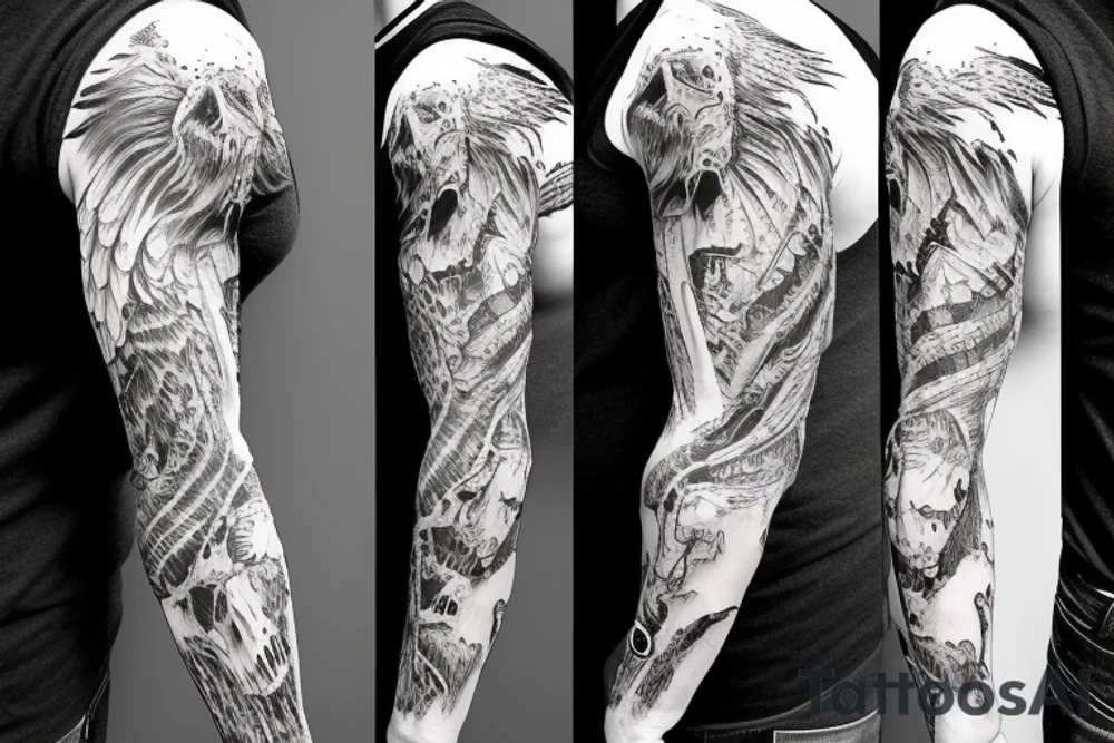 Dinosaur skeleton sleeve tattoo idea