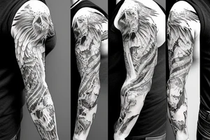 Dinosaur skeleton sleeve tattoo idea