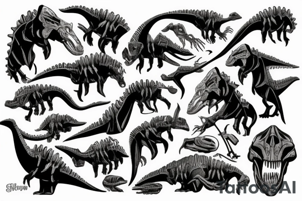 Dinosaur skeleton sleeve tattoo idea