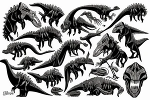 Dinosaur skeleton sleeve tattoo idea